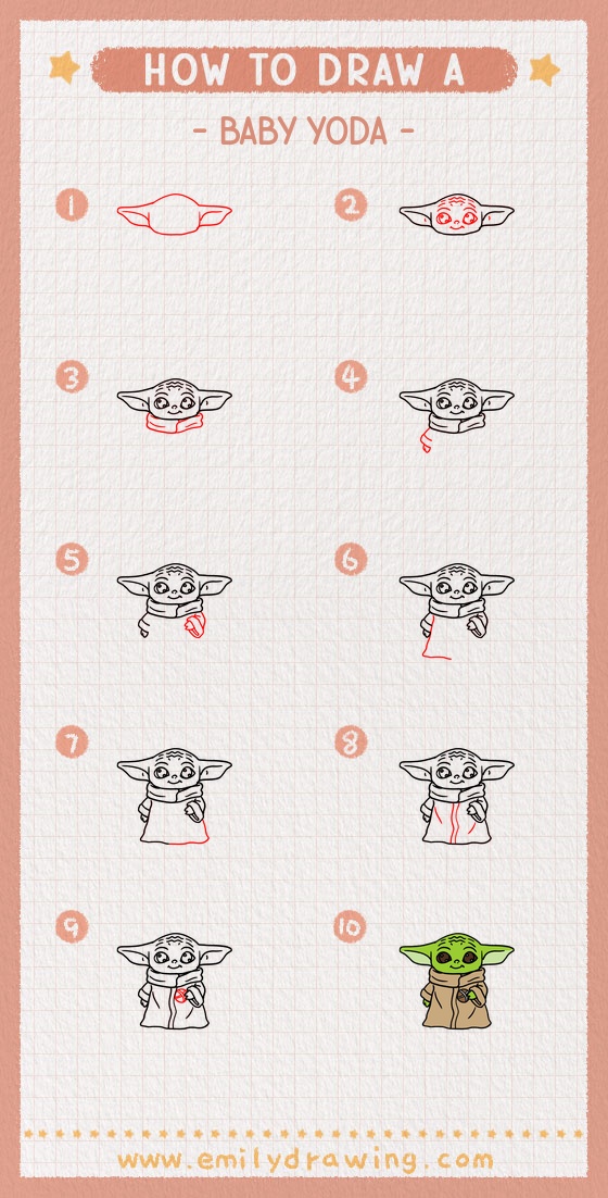 how to draw a baby yoda pinterest pin